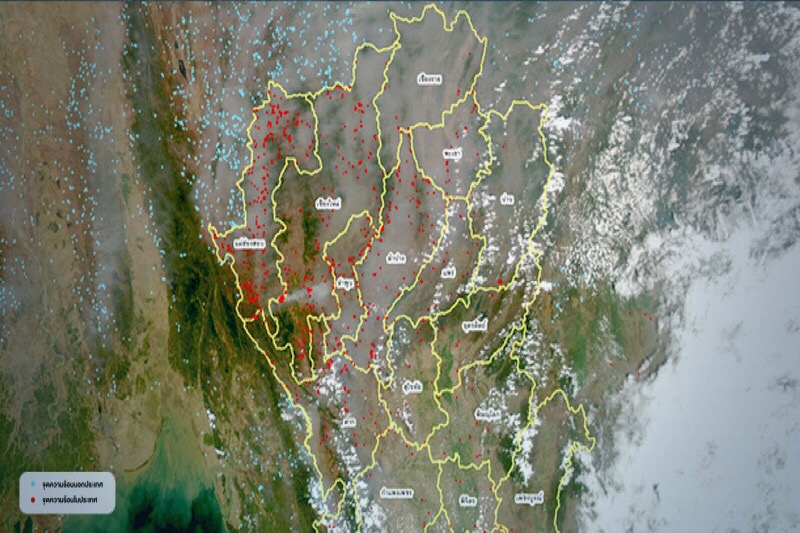Satellietbeelden laten honderden bosbranden in het noorden van Thailand zien