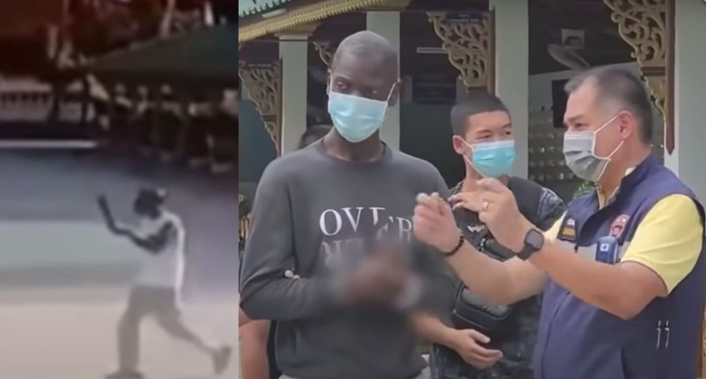 VIDEO | Britse man gearresteerd in Chiang Mai nadat hij naar verluidt een monnik had bedreigd met een machete