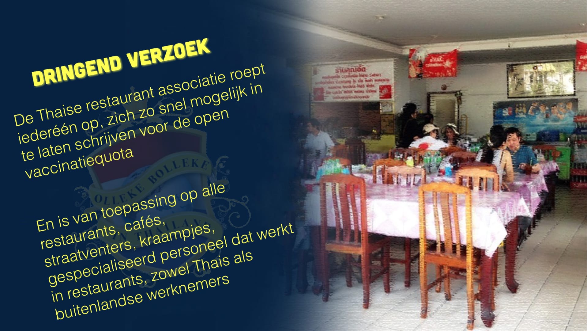 BREAKING NIEUWS | Belangrijke mededeling voor Thailands gastronomie en andere serviceverleningen