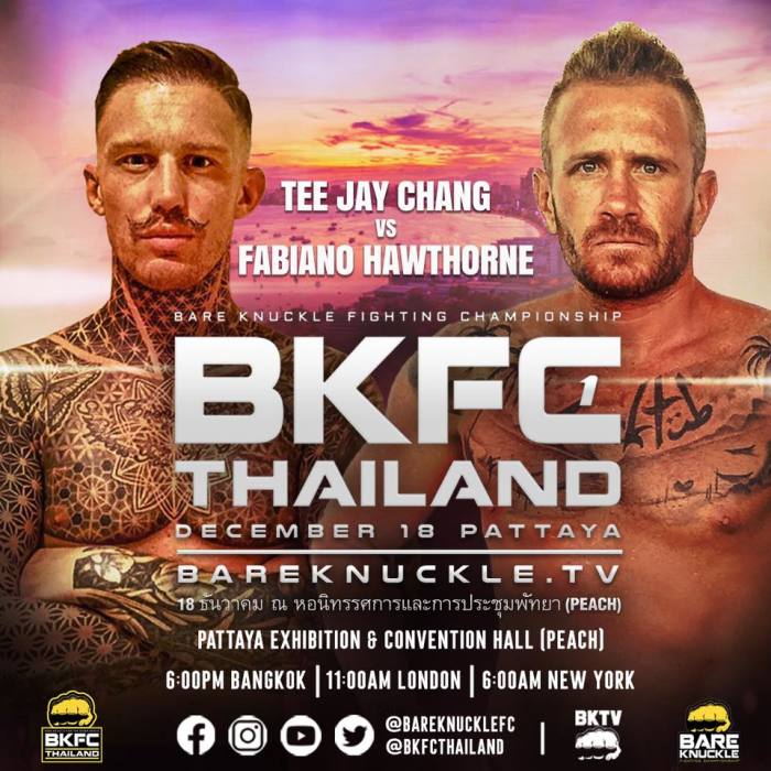 “Bare Knuckle Fighting Championships” worden voor het eerst in thailand in de kustplaats Pattaya gehouden