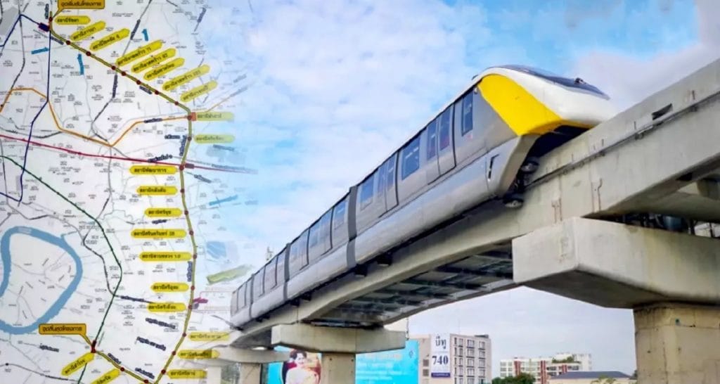 De testritten van Yellow Line monorail in Bangkok zijn in volle gang