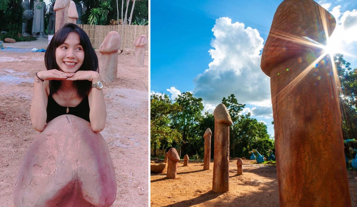 Thaise vrouwen zoeken naar grootste lul in penispark om te kunnen betasten