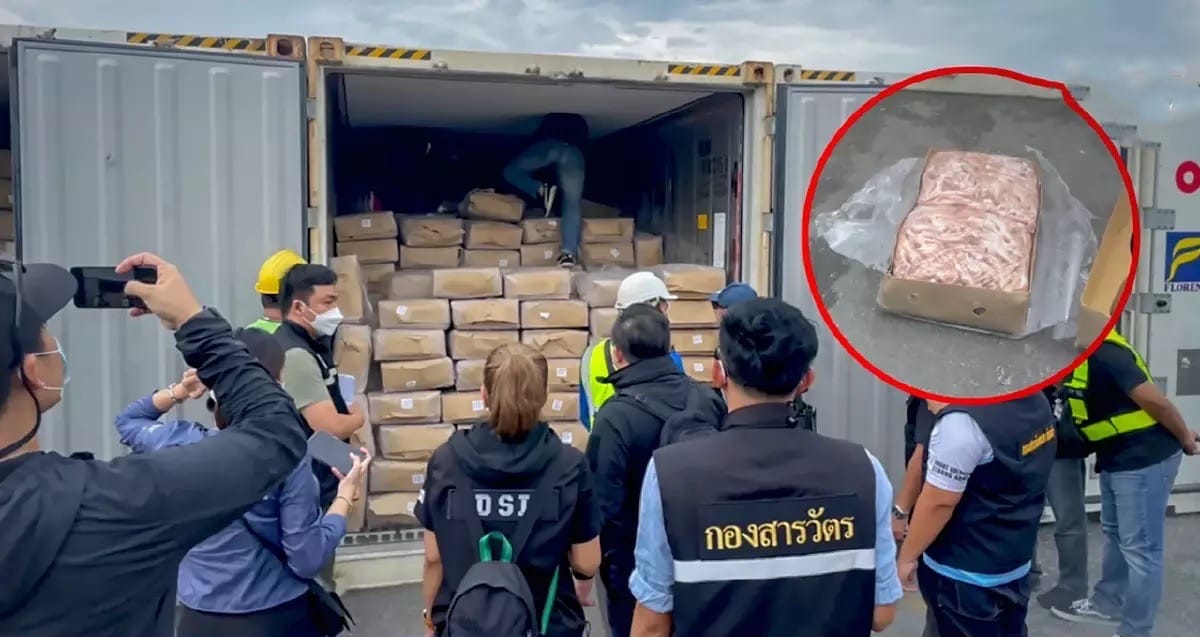 Zes containers met illegaal geïmporteerd diepvriesvoedsel in Thailand in beslag genomen