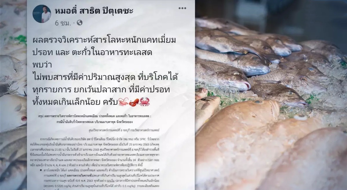 Er bestaan géén veiligheidsrisico’s in zeevruchten uit de zee bij Rayong