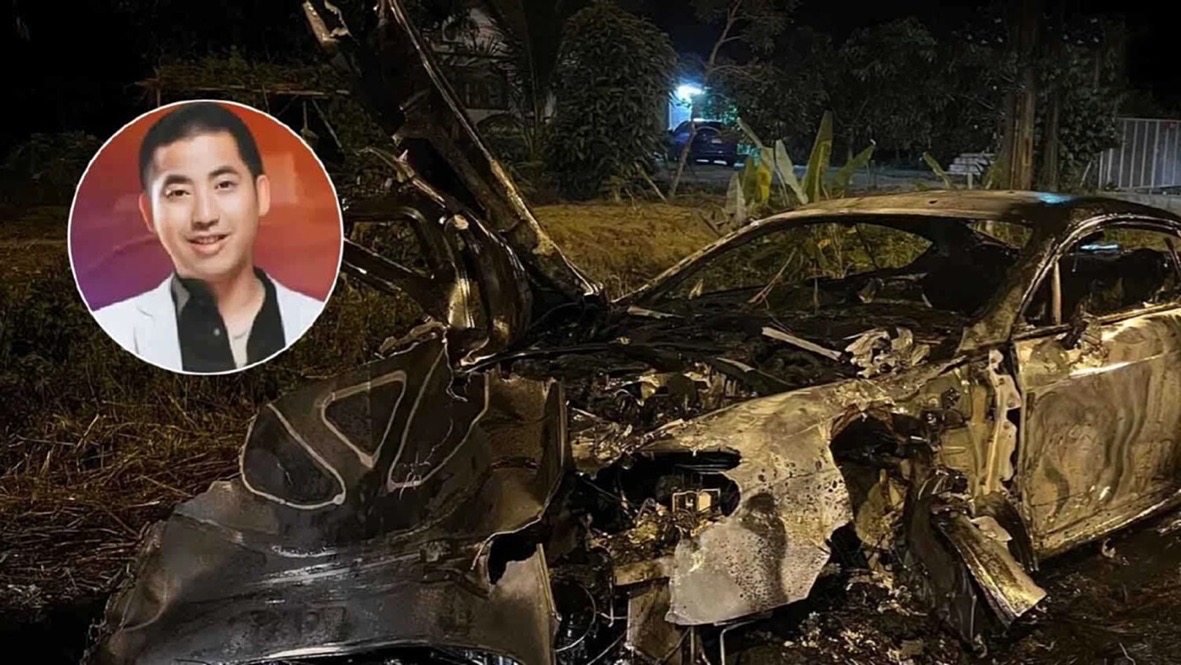 Vastgoederfgenaam “Pla Wan” ontsnapt aan de dood terwijl zijn Bentley over de kop gaat en in vlammen opgaat