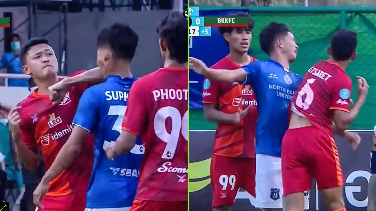 Thaise voetballer meteen ontslagen na walgelijke elleboogstoot aan tegenstander