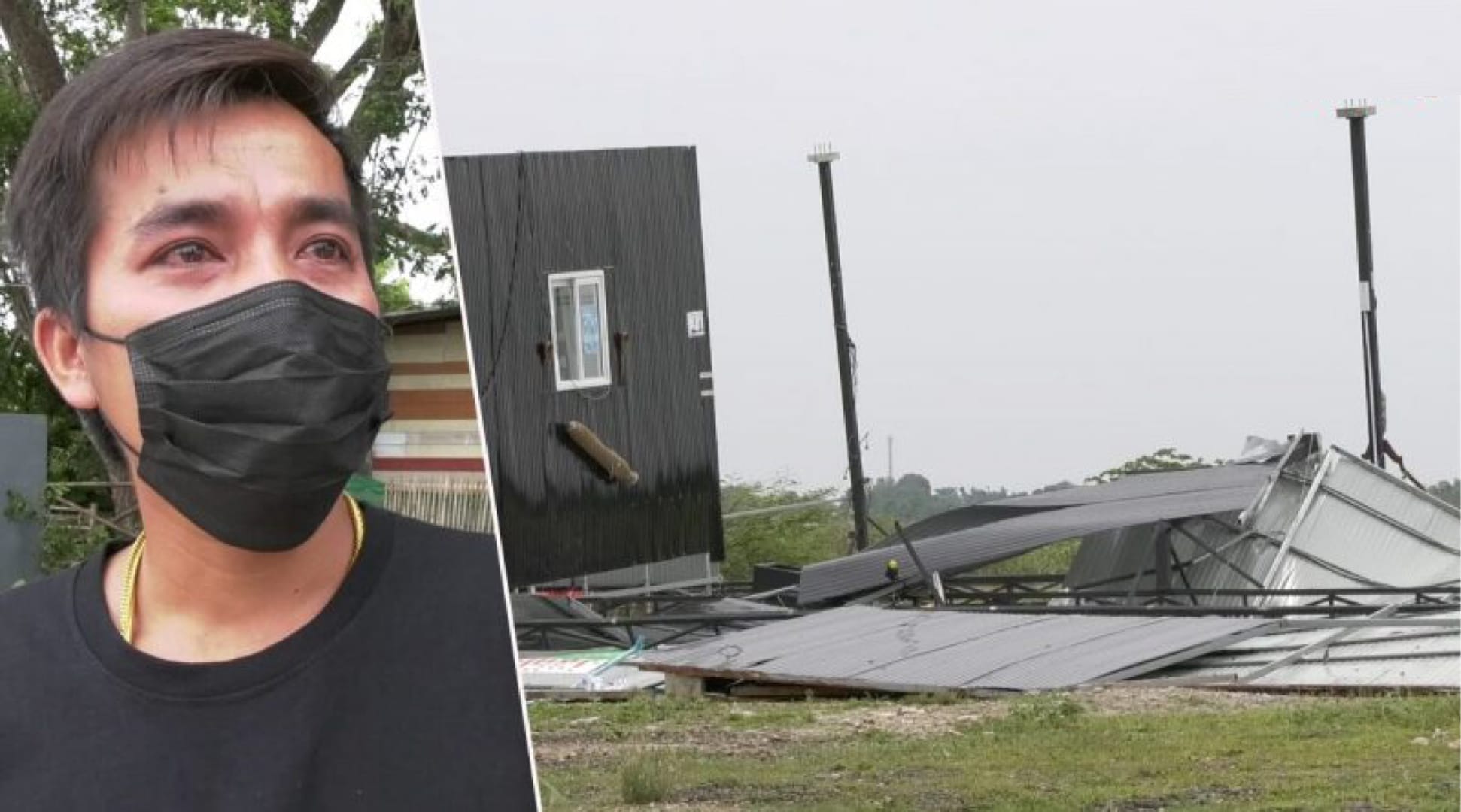 Storm legt pasgebouwd restaurant in de provincie Buriram plat