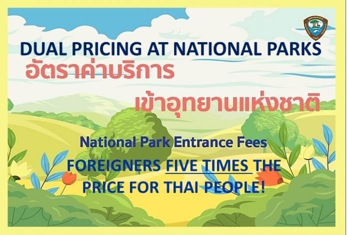 Het dubbelprijzen systeem is in de nationale parken van Thailand opnieuw bevestigd