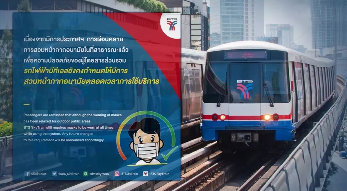 De Skytrain-passagiers in Bangkok blijven verplicht om een mondkapje te dragen
