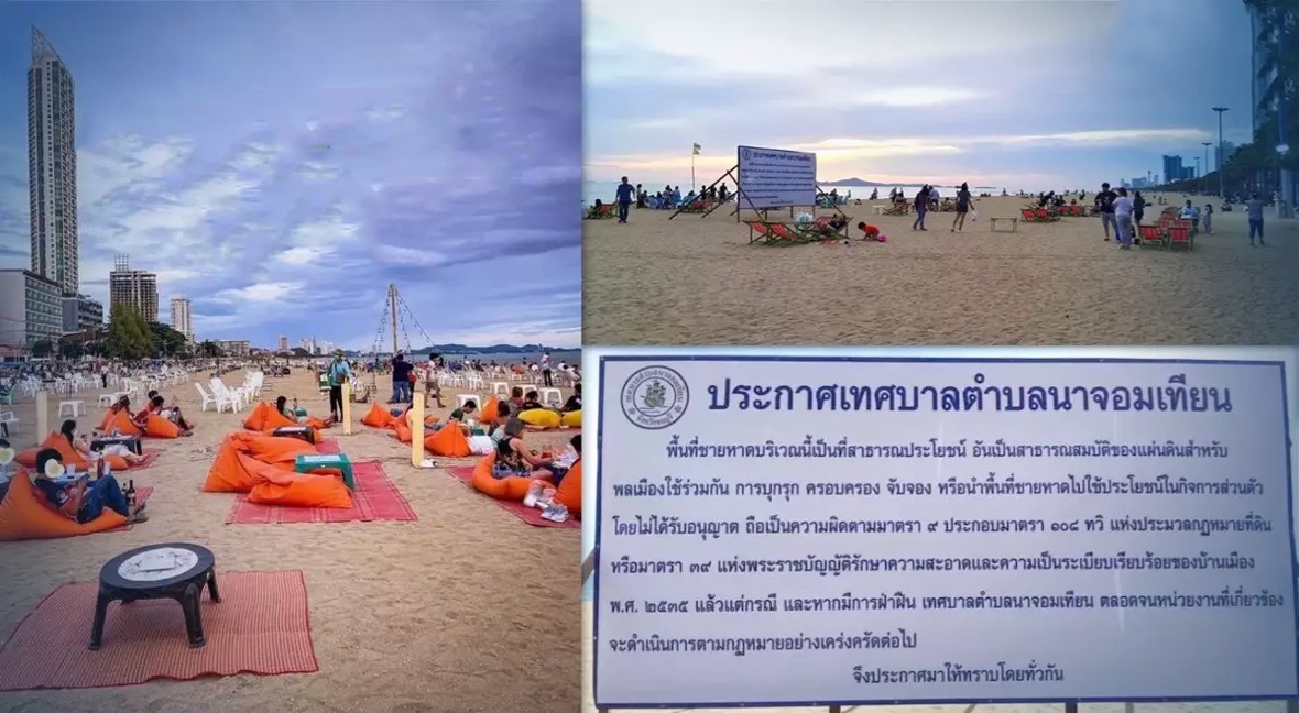 Thaise bevolking niet echt gecharmeerd over het feit dat handelaren het strand van Jomtien  overnemen ondanks de waarschuwingsborden