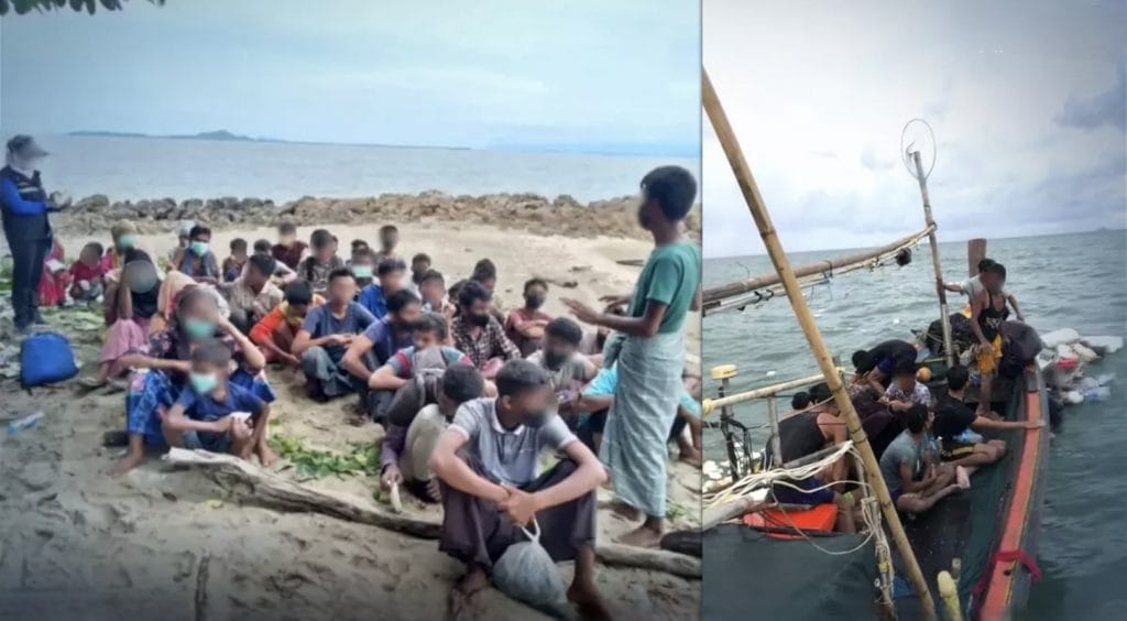 51 Rohingya vluchtelingen waaronder kindred gered nadat hun boot kapot bij Satun water maakte en zonk
