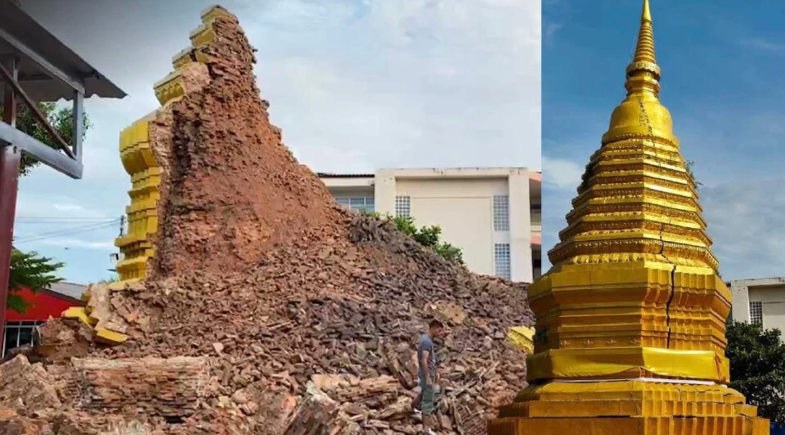 🎥 | De tropische storm NORU deelt de genadeklap uit aan een Boeddhistische pagode in Noord-Thailand 