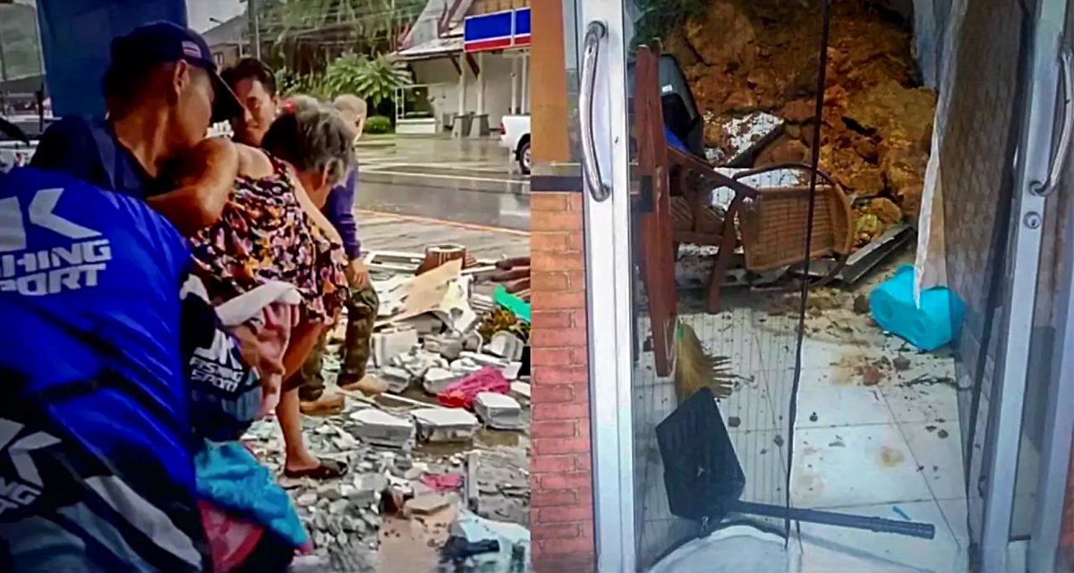 Oude vrouw op Koh Chang gered nadat de aanhoudende regen een aardverschuiving veroorzaakte
