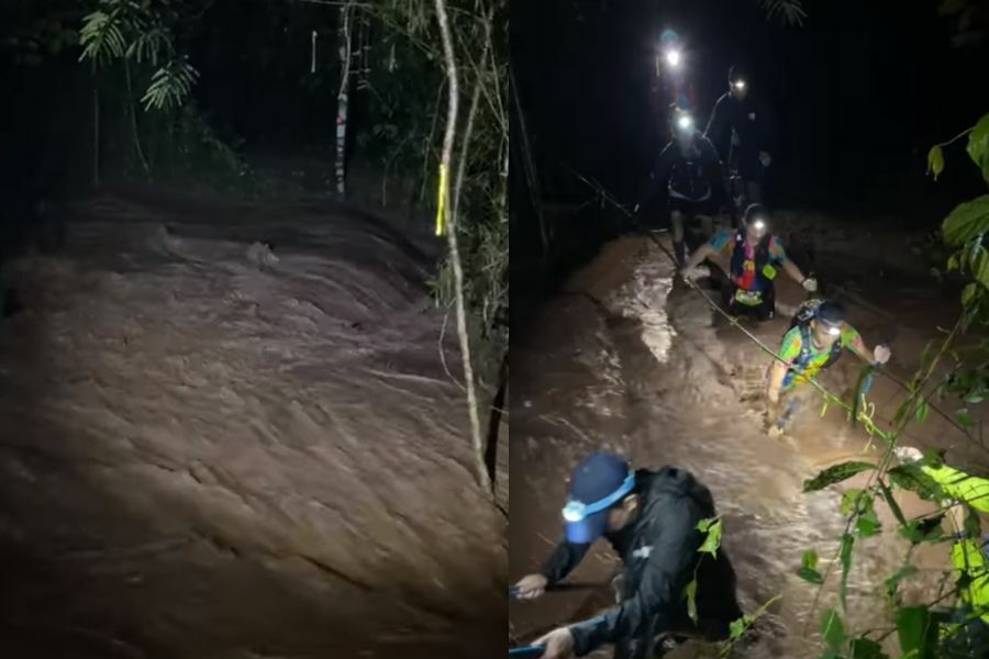 30 trailrunners door een plotselinge overstroming verrast en raakte vast in een bos in Noordoost-Thailand 