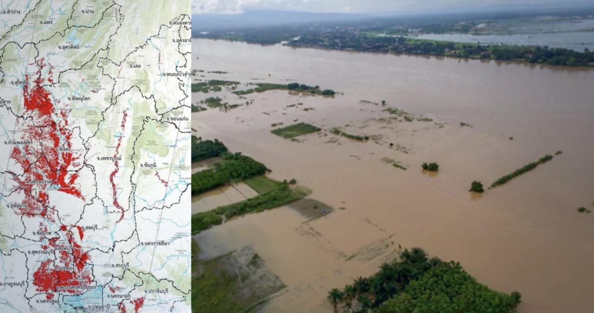 Het GISTDA maakte bekend dat méér dan 3,28 miljoen rai land in Thailand is overstroomt