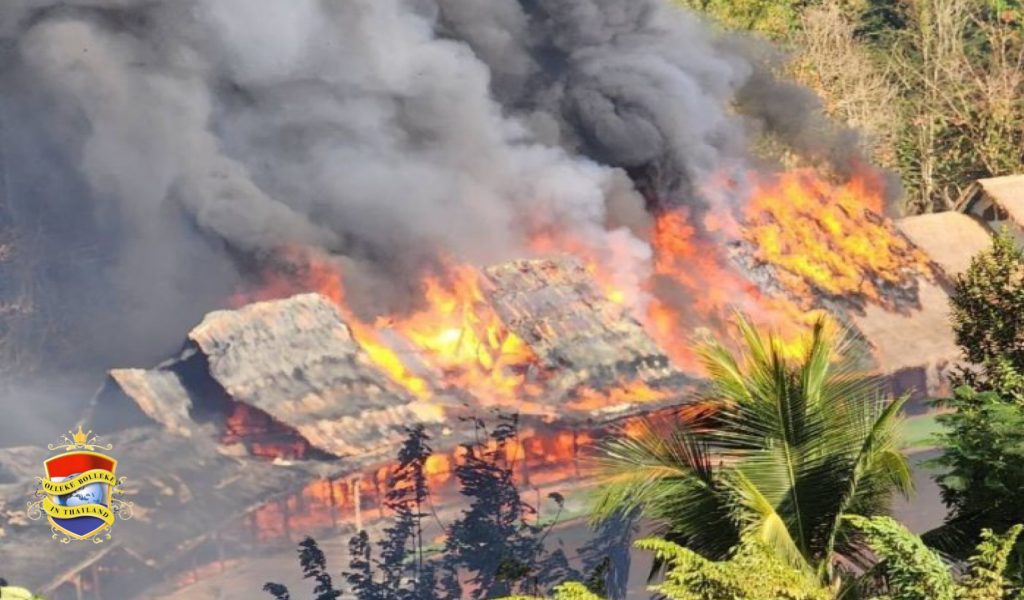 Enorme vuurzee legt een bekend resort in Kanchanaburi in as