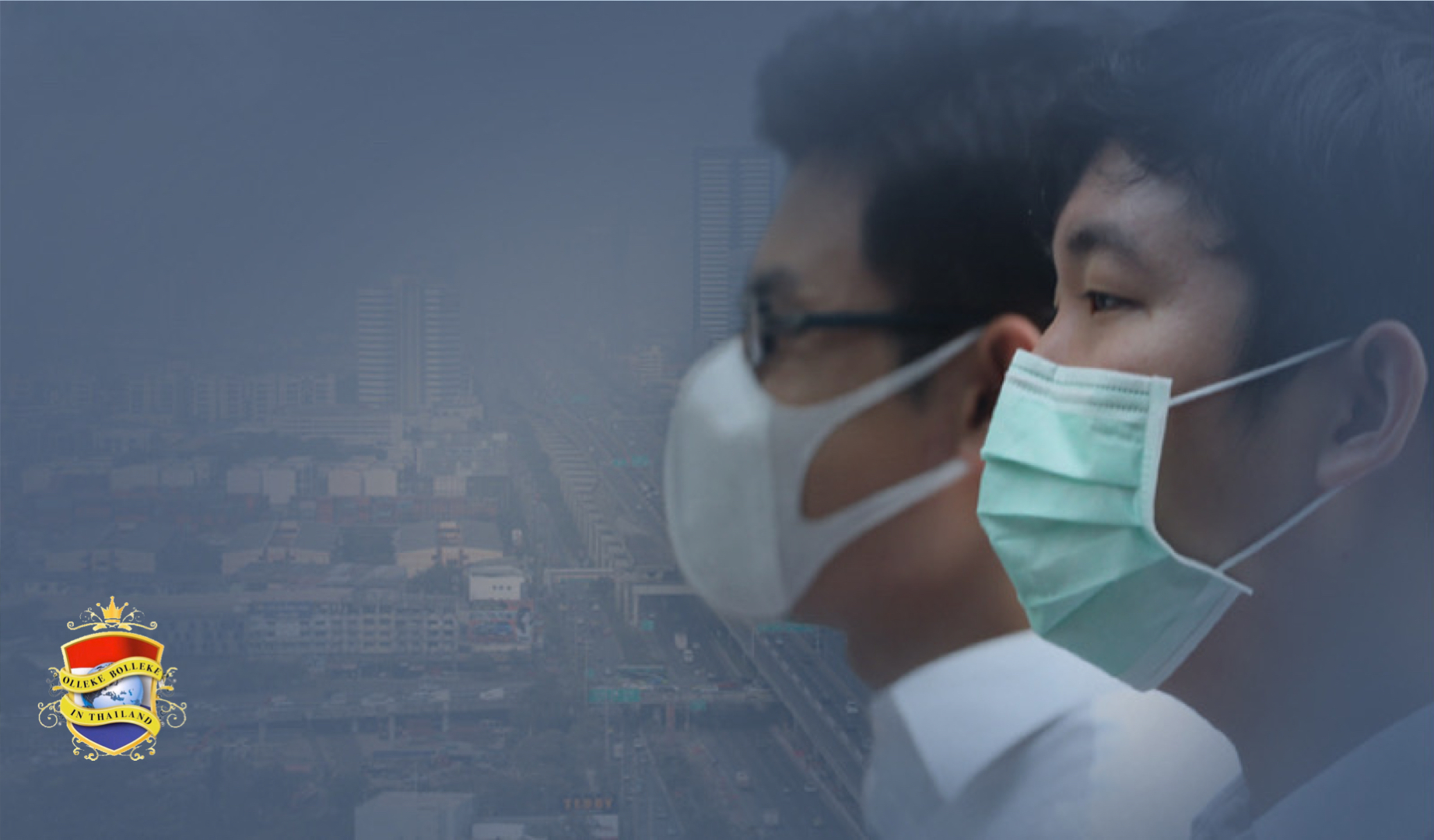 Ernstige smog in hoofdstad van Bangkok, de stadsgouverneur adviseert bewoners om buitenshuis ademhalingsmaskers te dragen