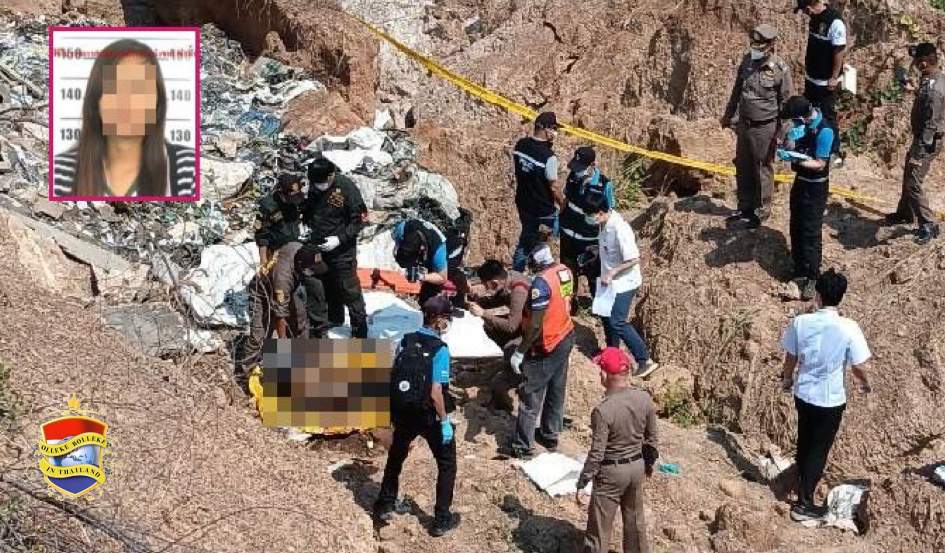 Man vervoert op een motor het lijk van vrouw naar een vuilnisstortplaats in Centraal-Thailand