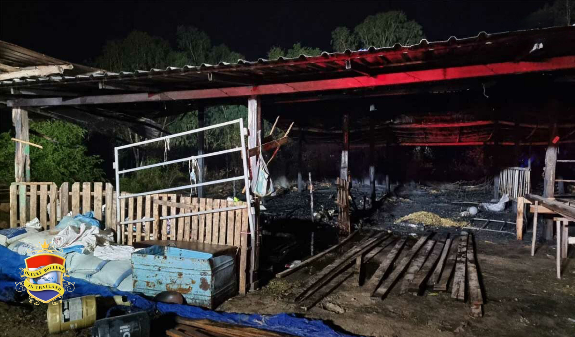 Bij een brand in een geitenstal in de provincie Lopburi zijn meer dan 100 geiten omgekomen 