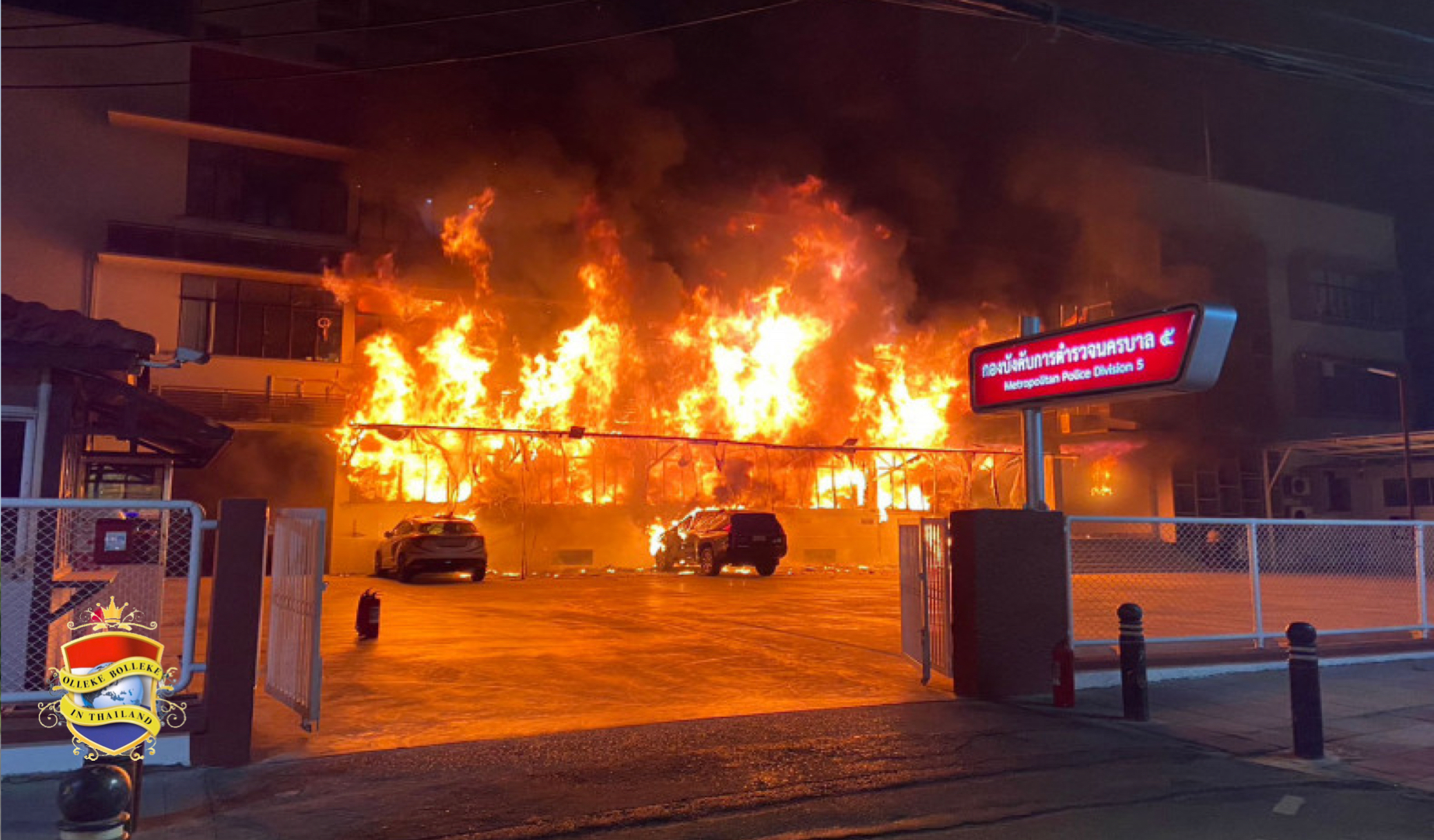 Politiebureau Sathorn in Bangkok in vlammen opgegaan 🔥