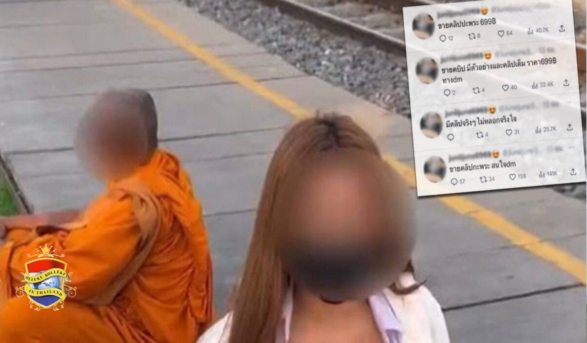 Naakte “Only fan” in Thailand laat stiekem een naaktfoto van zichzelf nemen terwijl een onschuldige niets-wetende monnik op de achtergrond zit 