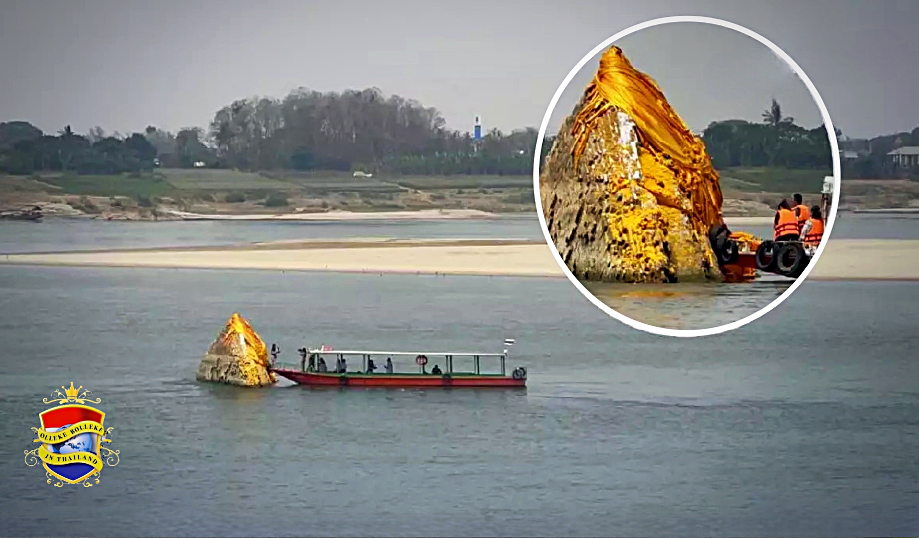 Toeristen trekken massaal naar Nong Khai nadat de heilige stoepa uit de Mekong rivier tevoorschijn kwam
