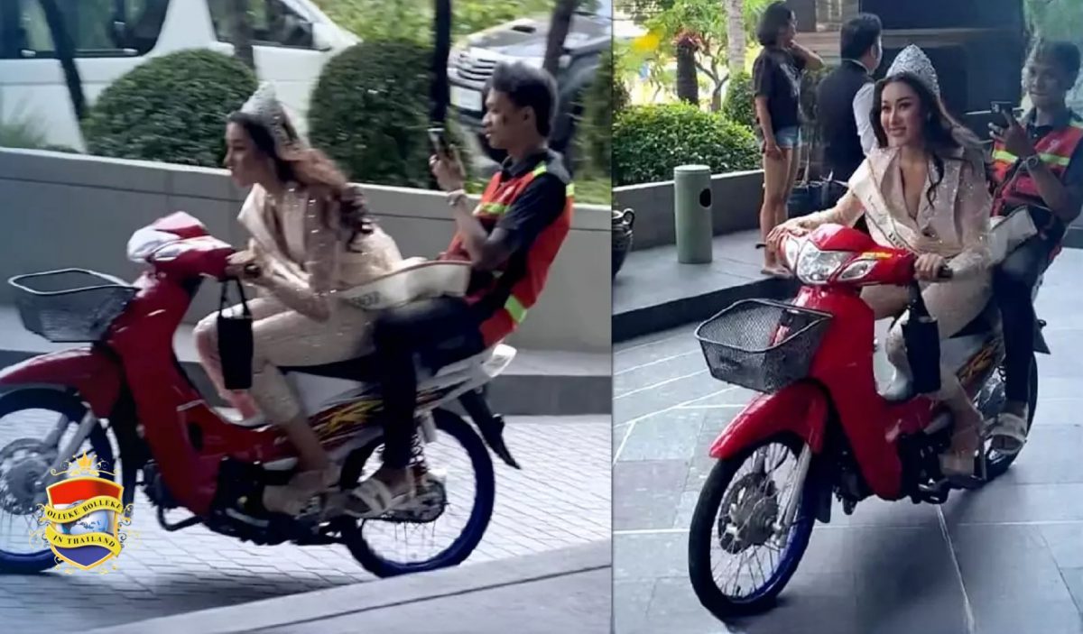 Miss Grand Rayong uit Oost-Thailand maakte op een motorfiets een grote entree