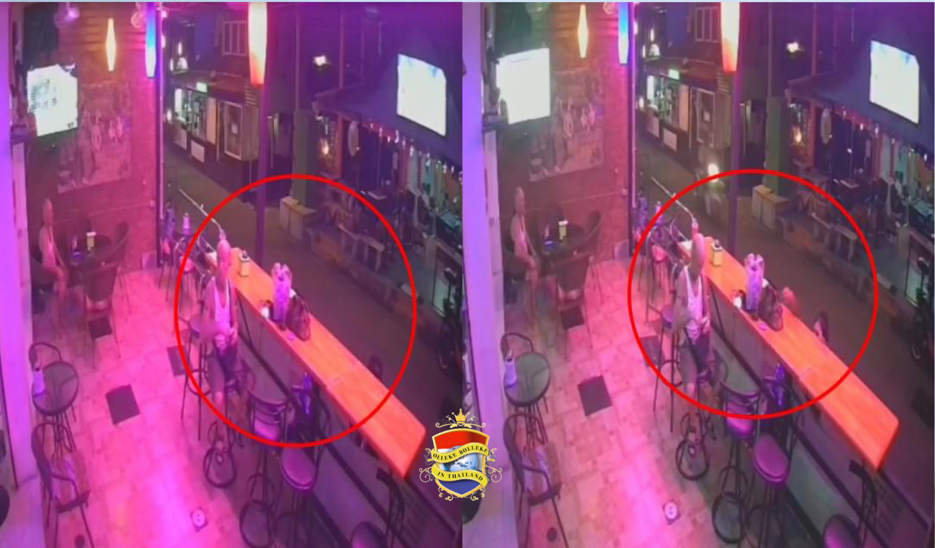 Dievegge had het op een Louis Vuitton tasje in The Montrose Bar in Soi Honey in Pattaya voorzien en gaat ermee aan de haal