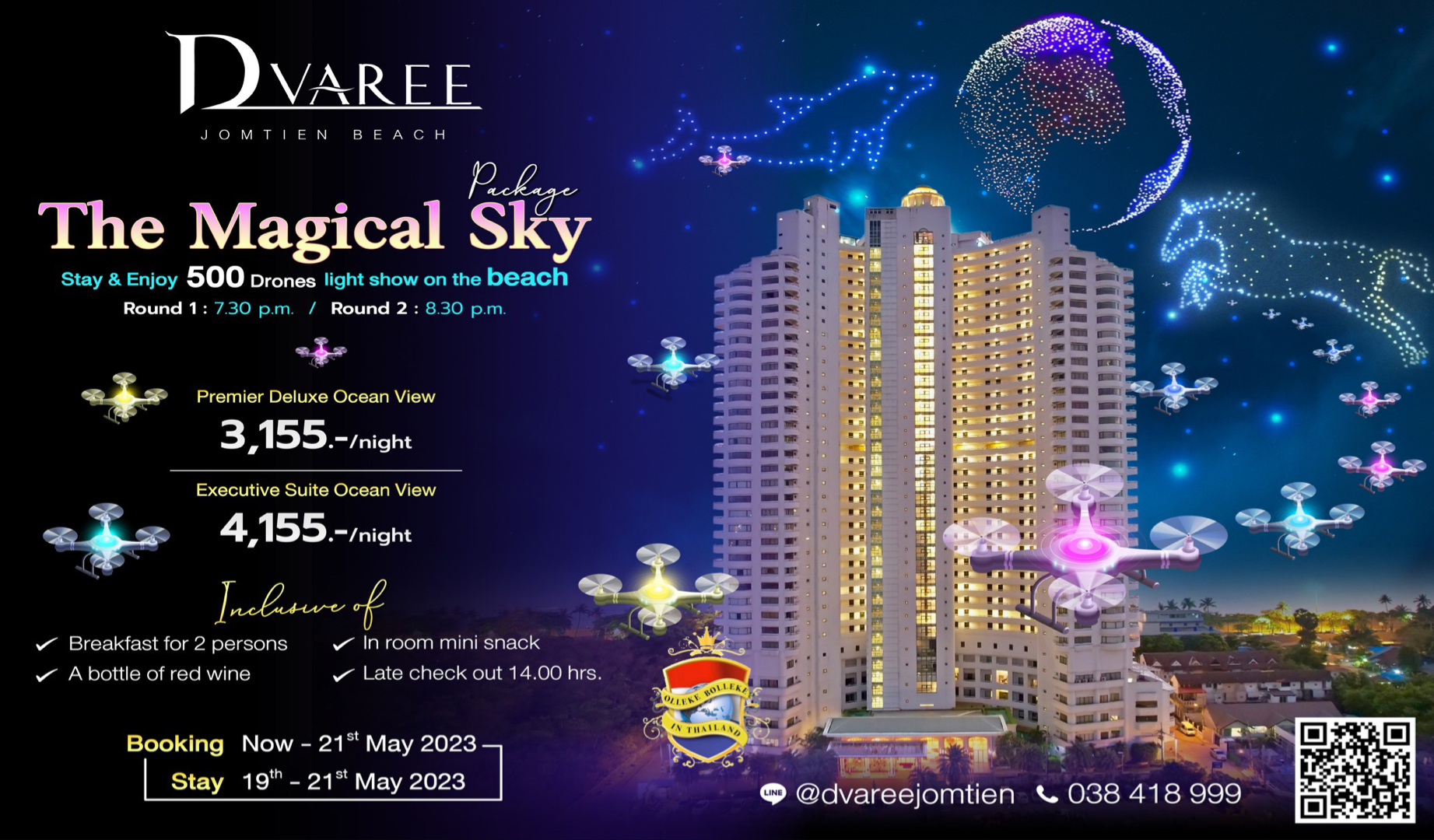 Spektakel op Jomtien Beach, 500 drones zullen de nachtelijke hemel in vliegen