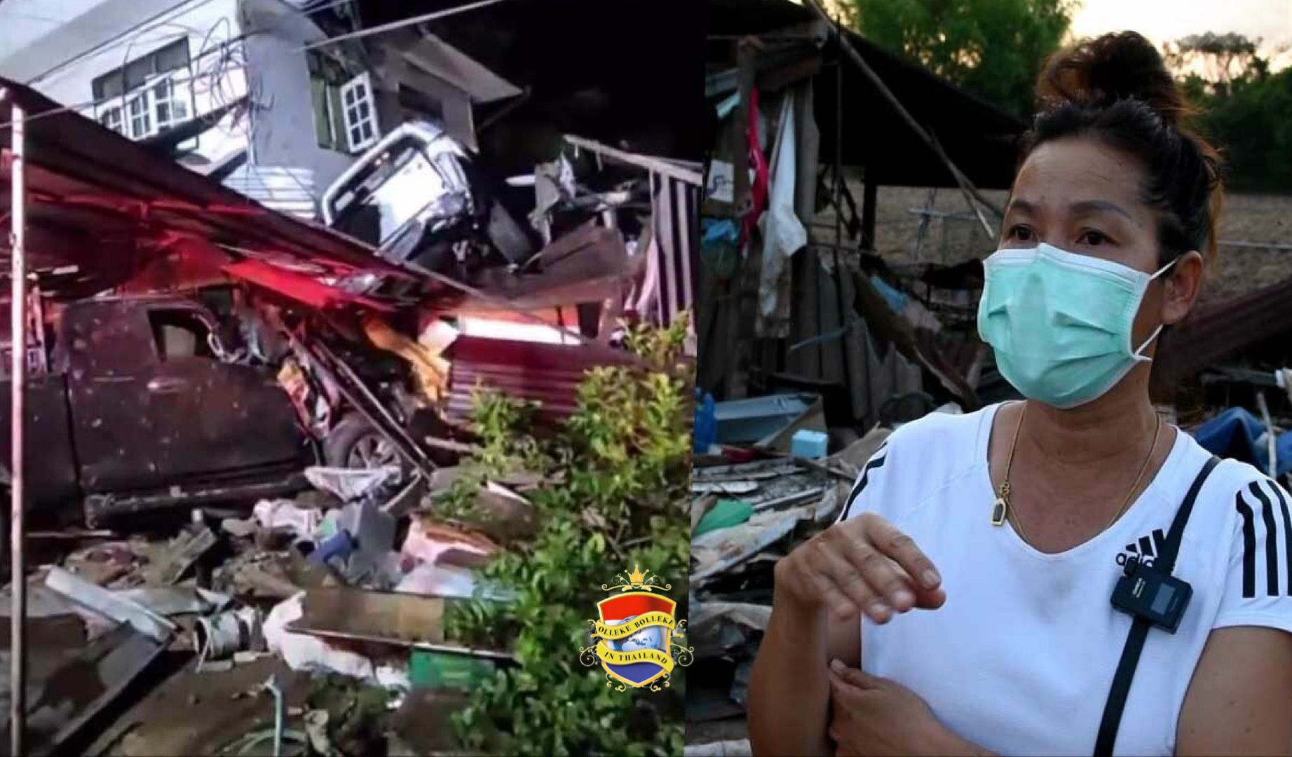 Automobilist sjeest met grote snelheid een huis in Noordoost-Thailand binnen en veroorzaakt 2 miljoen baht schade, de familie is nu dakloos