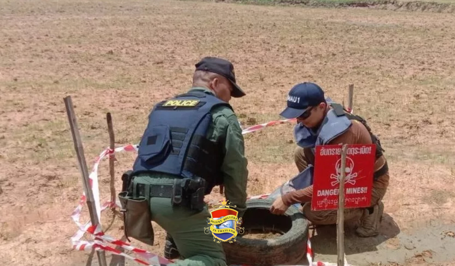 Speciale afdeling van het Thaise leger verwijdert landmijnen bij de grens met Cambodja