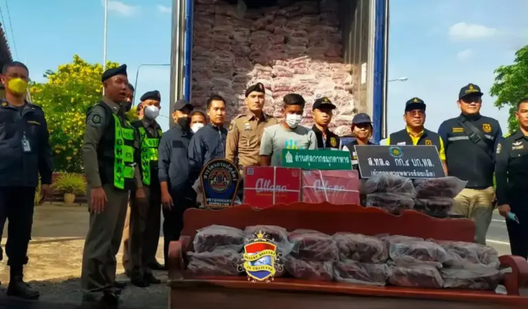 Afgelopen weekend werd er in Noordoost-Thailand 29 ton bevroren rundvlees uit India in beslag genomen