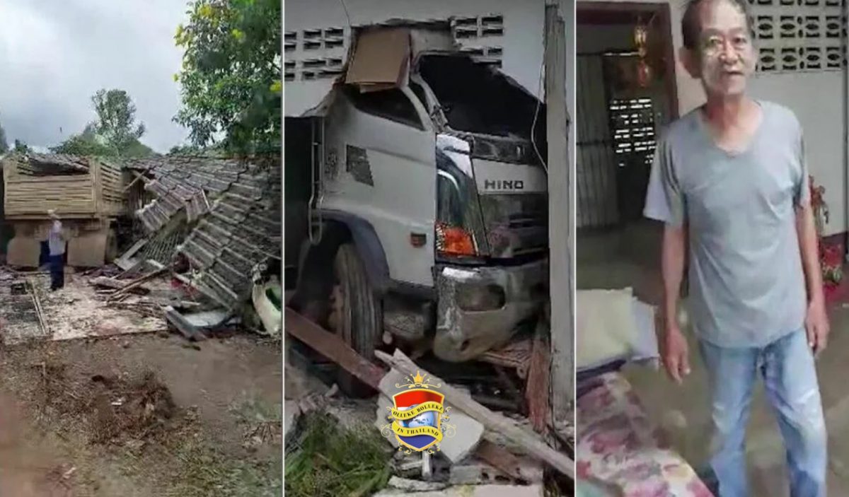 Vrachtwagen raakt in Oost-Thailand van de weg en beukt een woonhuis tegen de vlakte
