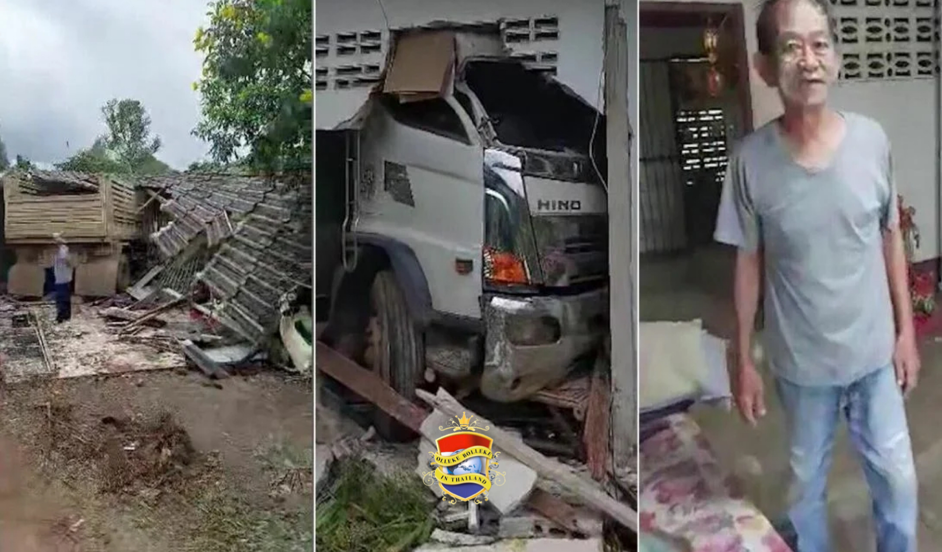 Vrachtwagen raakt in Oost-Thailand van de weg en beukt een woonhuis tegen de vlakte