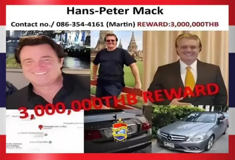 Beloning van 3 miljoen baht in Pattaya uitgeloofd inzake de vermissing van een vermiste Duitse man