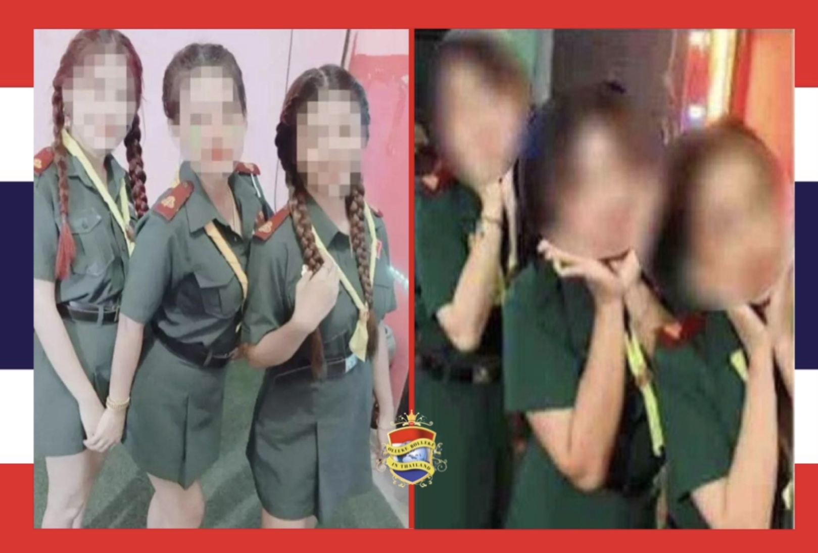 Valse geluiden uit een karaokebar in Sattahip, het personeel aangehouden voor het dragen van padvinders uniformen 