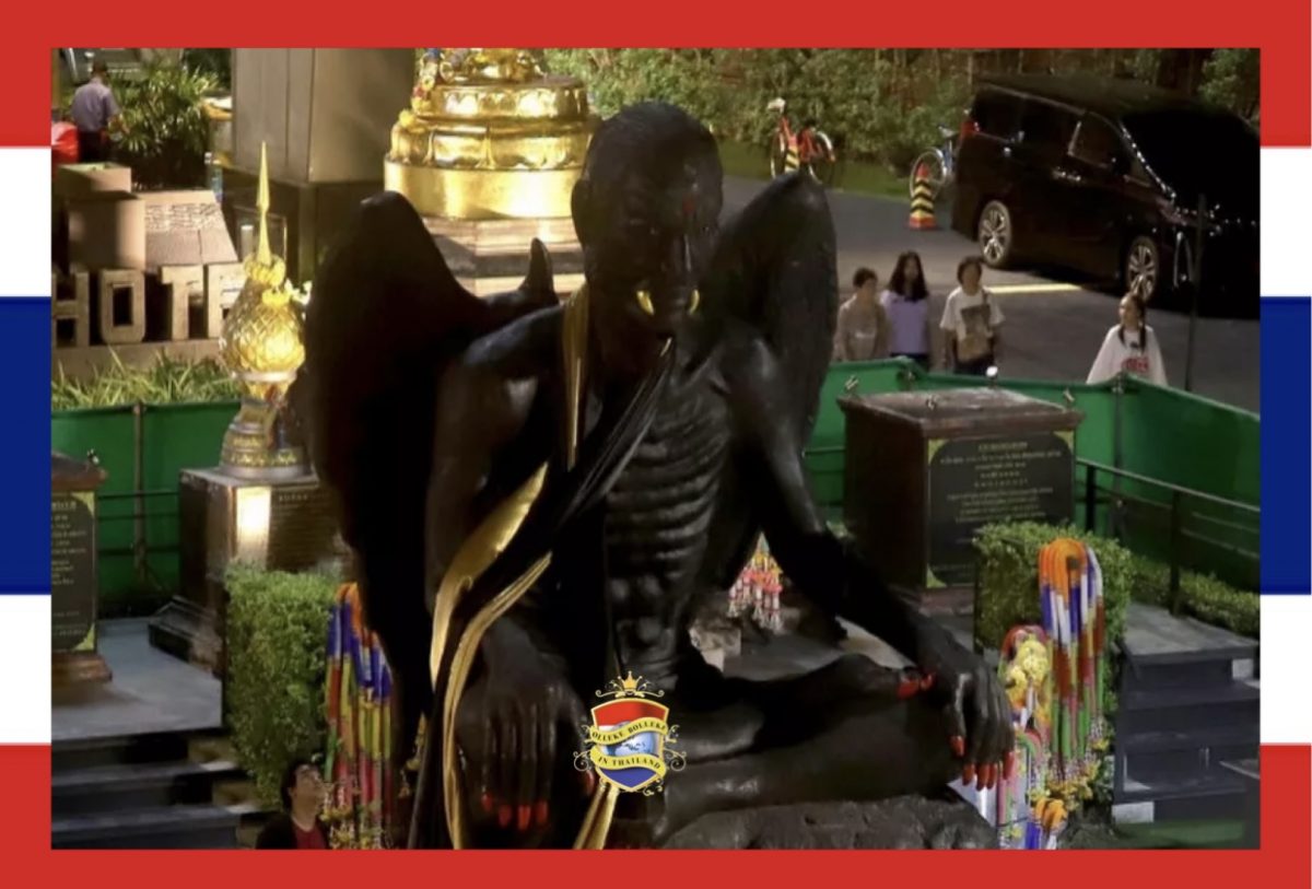 De hulp van een rechtbank moet soelaas bieden bij het verwijderen van een angstaanjagend standbeeld in Bangkok