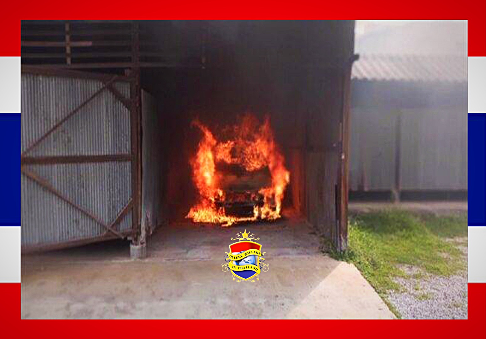 Het respect een Thaise vrouw voor haar auto verandert door het kaarslicht en wierookstokjes in een hoop schroot