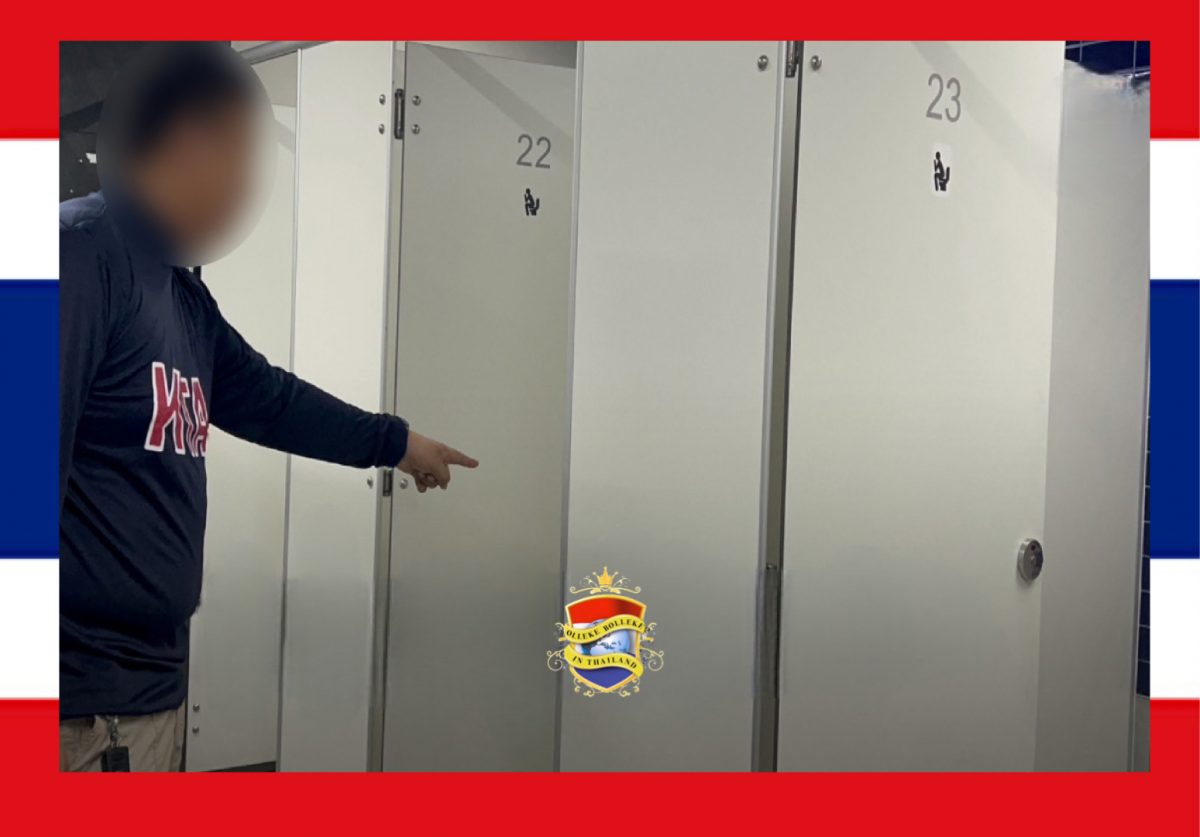 Perverse “Tomboy” in het herentoilet van een Thais benzinestation in Nonthaburi gearresteerd voor het filmen van mannelijk schoon 
