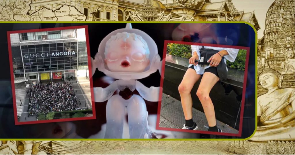 Winkelend publiek raakt gewond tijdens de run naar bling-speelgoed bij de eerste opening van de Pop Mart in Thailand