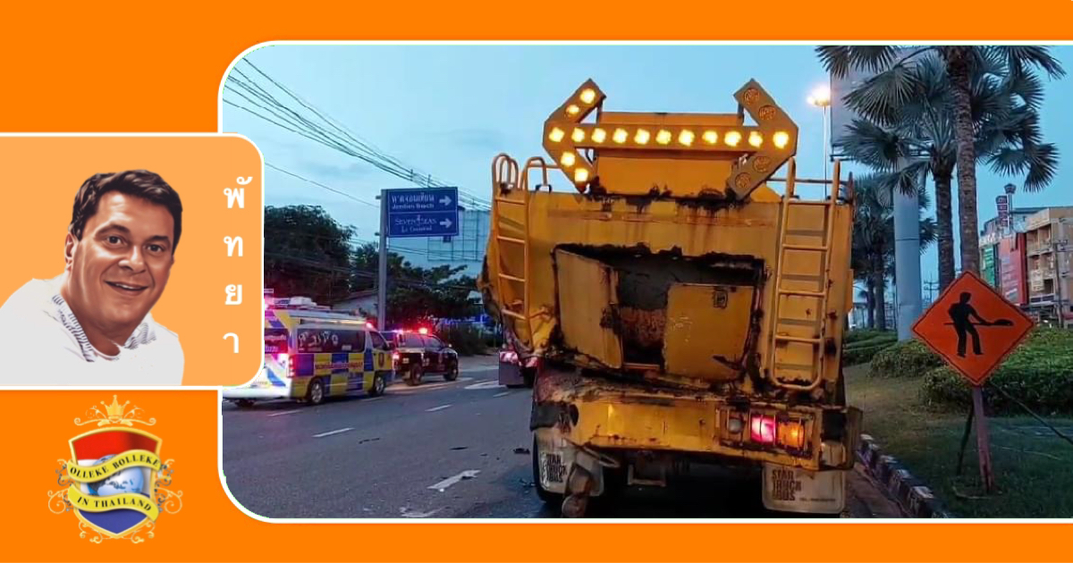 Naar verluidt zwaar dronken marineofficier crasht met zijn pick-up truck tegen een sproeiwagen in Pattaya