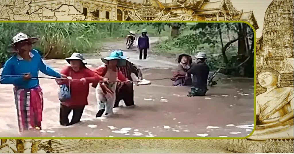 50 dorpelingen uit het bos in Noordoost-Thailand gered nadat een stortvloed hun weg terug overstroomde