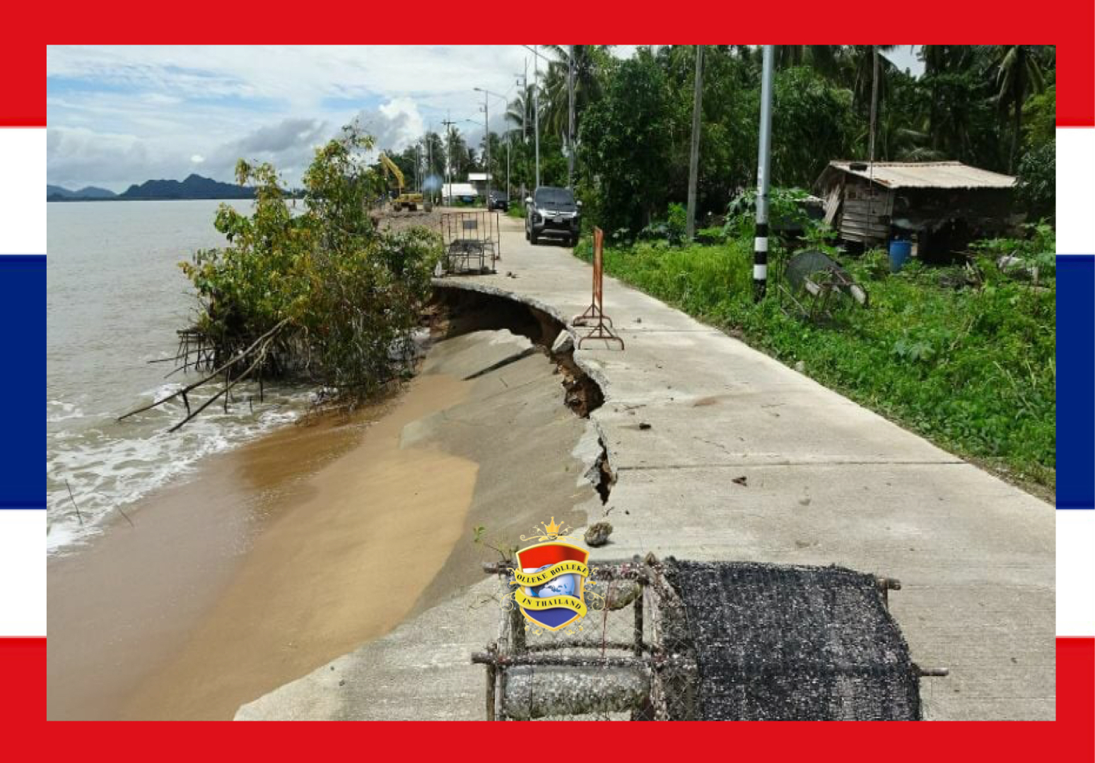 Vloedgolf legt belangrijke strandweg in zuid-Thailand in puin, waardoor 2.500 huishoudens in problemen zijn gekomen