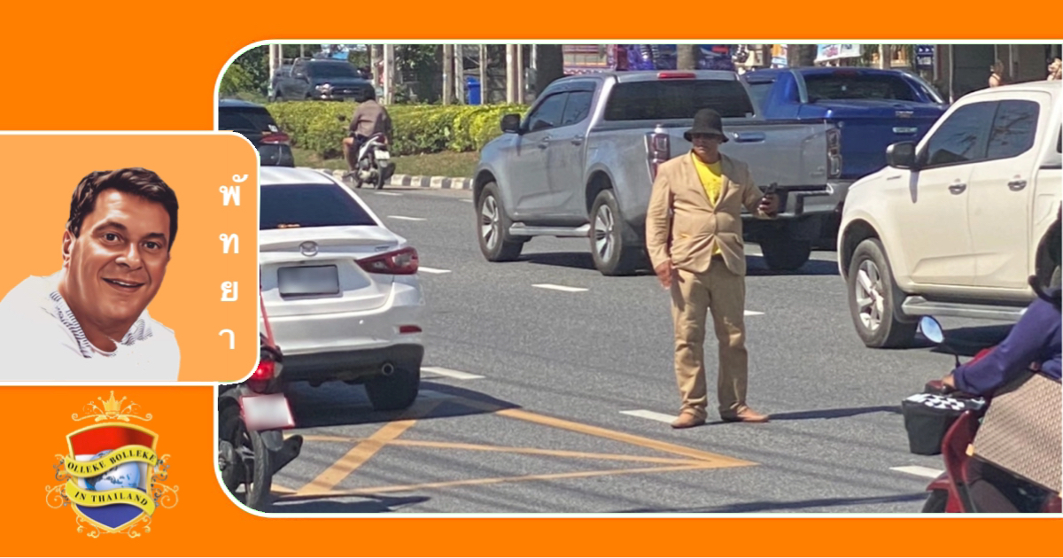 Het bekende heerschap ‘K Roi Lan’ verscheen gisteren schreeuwend op de weg in Pattaya
