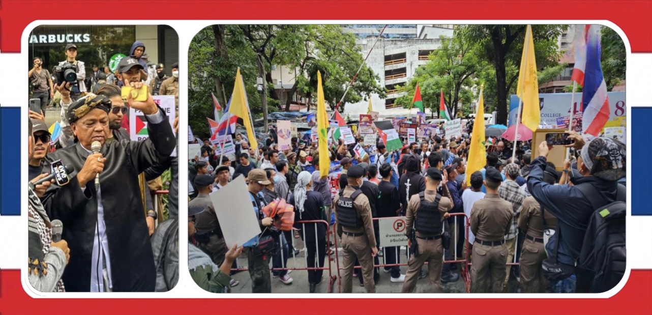 Thaise moslims verzamelen zich in Bangkok bij de Israëlische ambassade en roepen op tot vrede in het Midden-Oosten