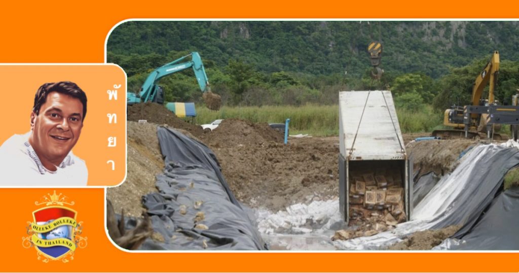 Thaise autoriteiten begraven 4,5 miljoen kg illegaal varkensvlees in Oost-Thailand 