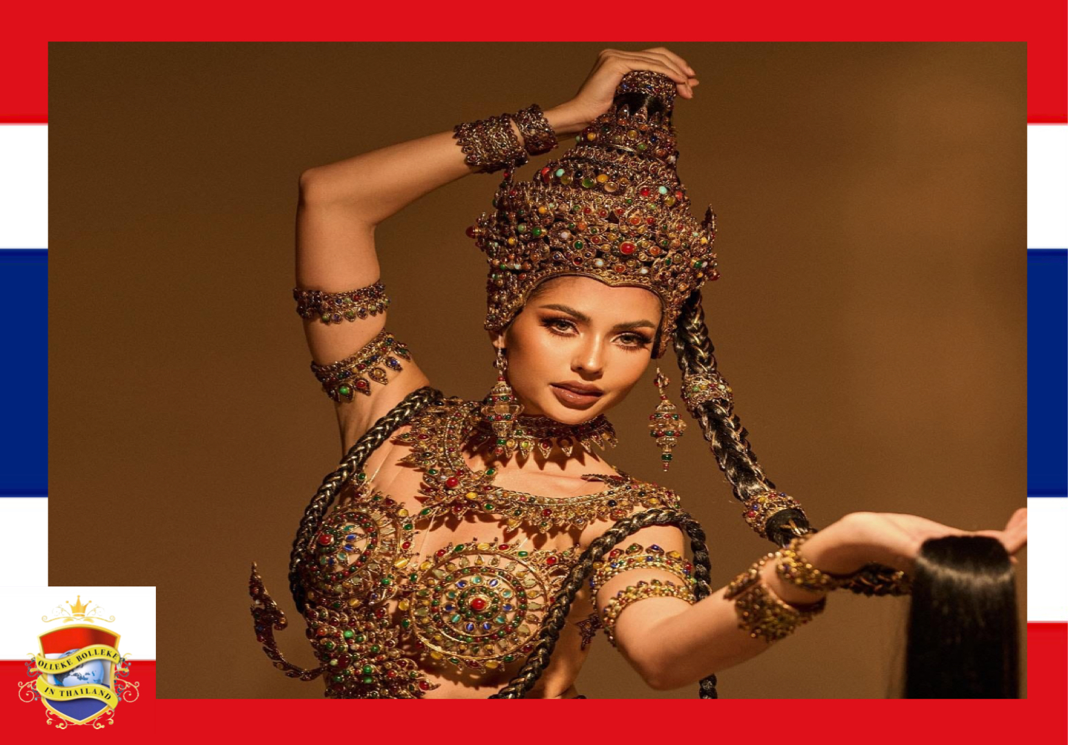 De Thaise Godin “Phra Mae Thorani” kwam naar het podium van de Miss Universe verkiezing in centraal-Amerika