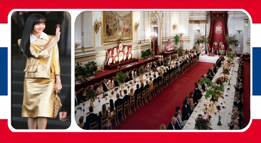 De uit noordoost Thailand afkomstige “Lisa” voor het staatsdiner in een onderonsje met Charles en Camilla 