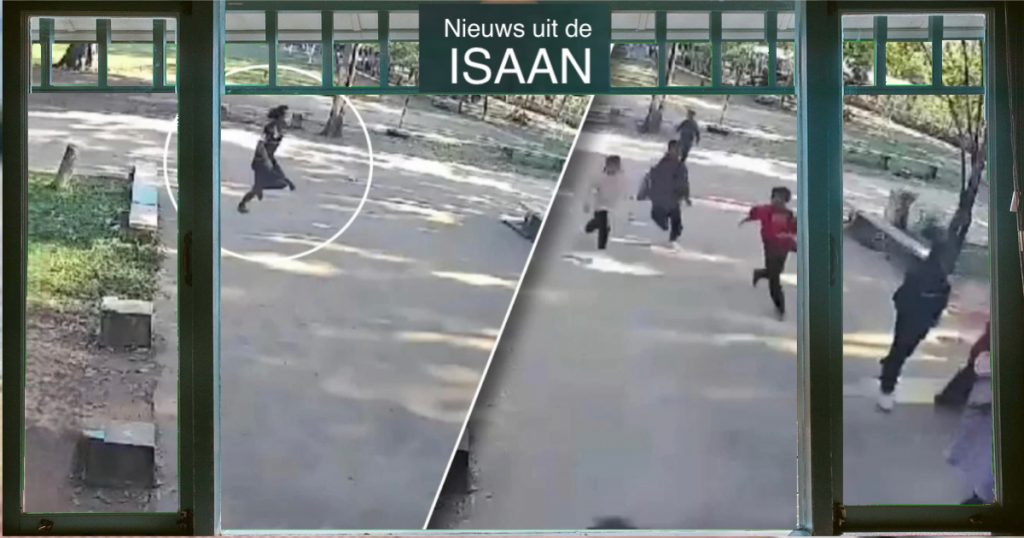 Geesteszieke man in Noordoost-Thailand rijdt een schoolplein op en valt leraren en studenten met een suikerriet mes aan