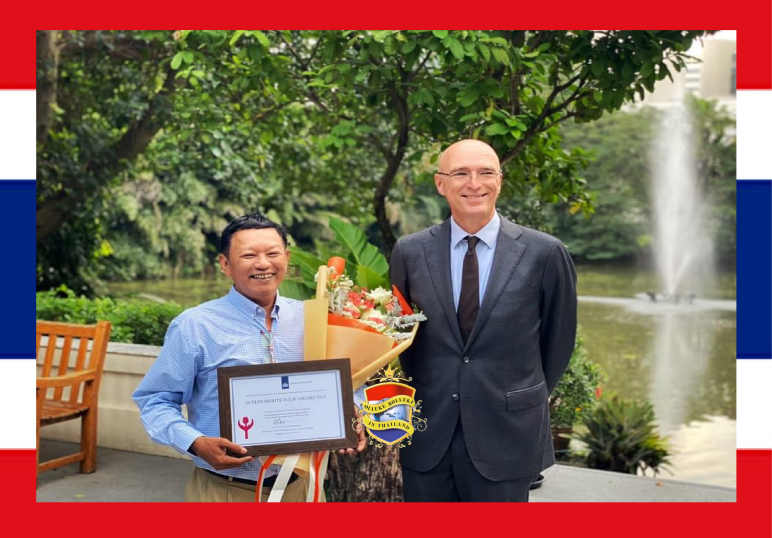 Ambassadeur Remco van Wijngaarden heeft aan de AAPP-B de Ambassadetulp 2023  overhandigd